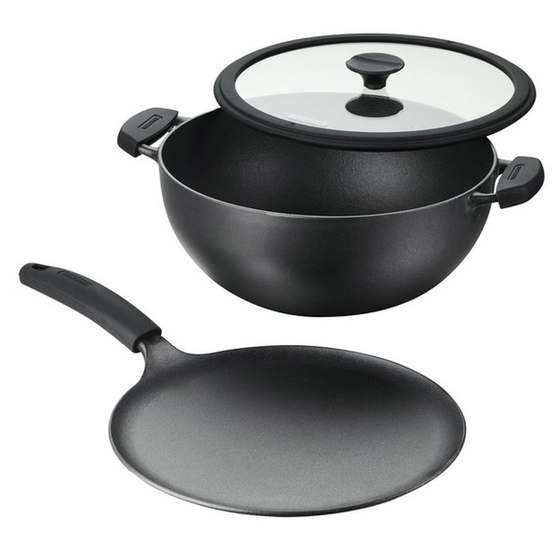 Tramontina Cast Iron Deep Kadai & Flat Tawa 3-Piece Cookware Set