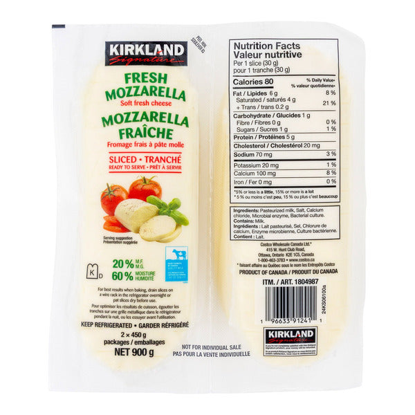 Kirkland Signature Sliced Soft Fresh Mozzarella Cheese