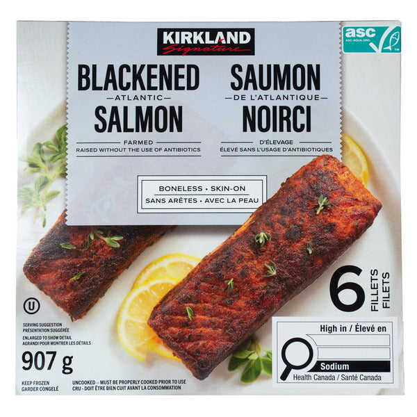 Kirkland Signature Frozen Blackened Atlantic Salmon Fillets, Boneless, Skin-On