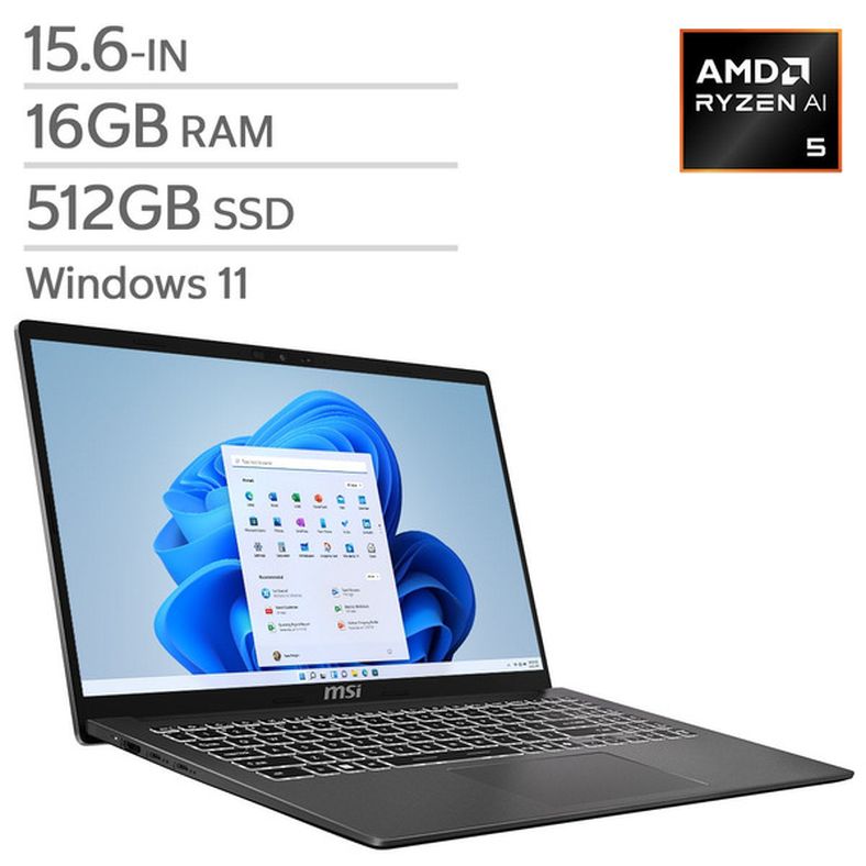 MSI Modern A15 AI+ Copilot+ PC 15.6-In Laptop – AMD Ryzen AI 5 330, 16 GB RAM, 512 GB SSD