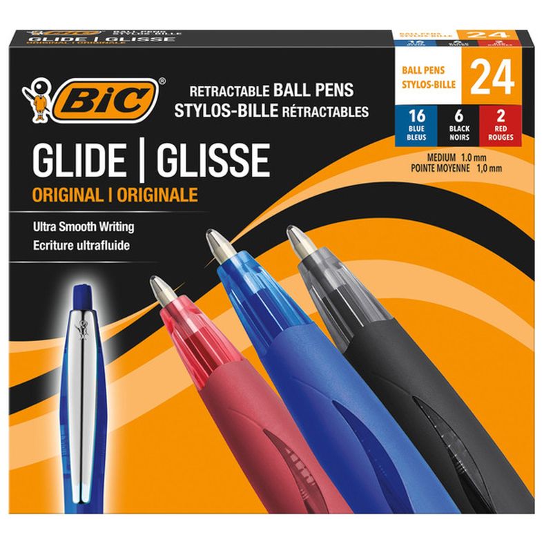 BIC Glide Original Medium 1.0 mm Retractable Ball Pens - Assorted Colors