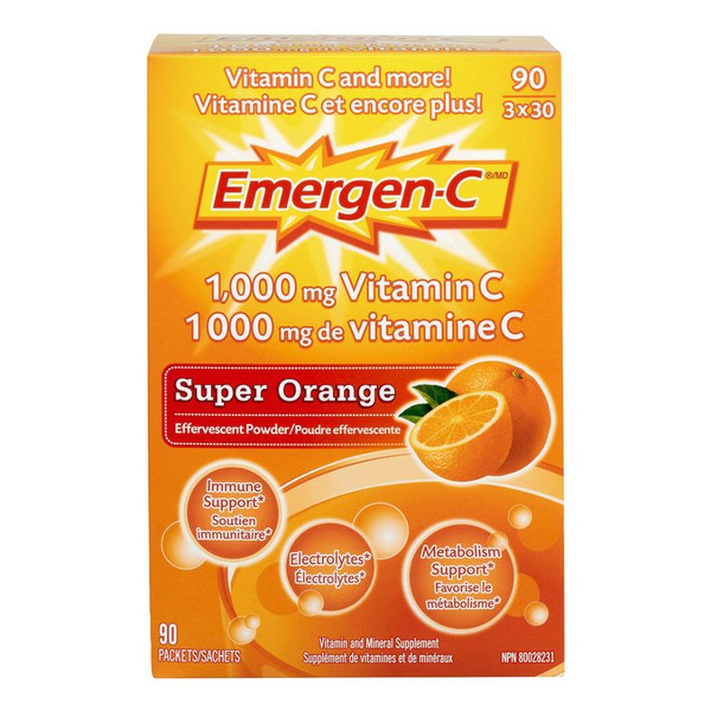 Emergen-C Super Orange 1,000 mg Vitamin C Supplement, Drink Mix, 30 Count