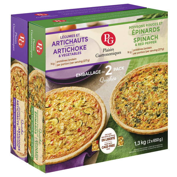 Plaisirs Gastronomiques Artichoke & Vegetable + Spinach & Red Pepper Quiches