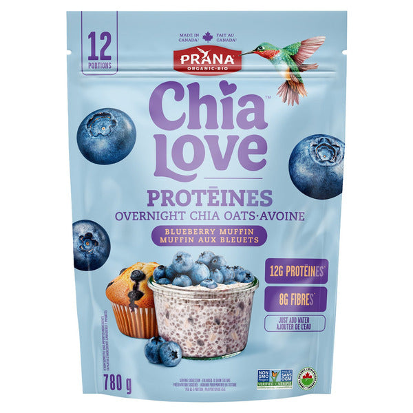 Prana Overnight Organic Chia Oats, Blueberry Muffin